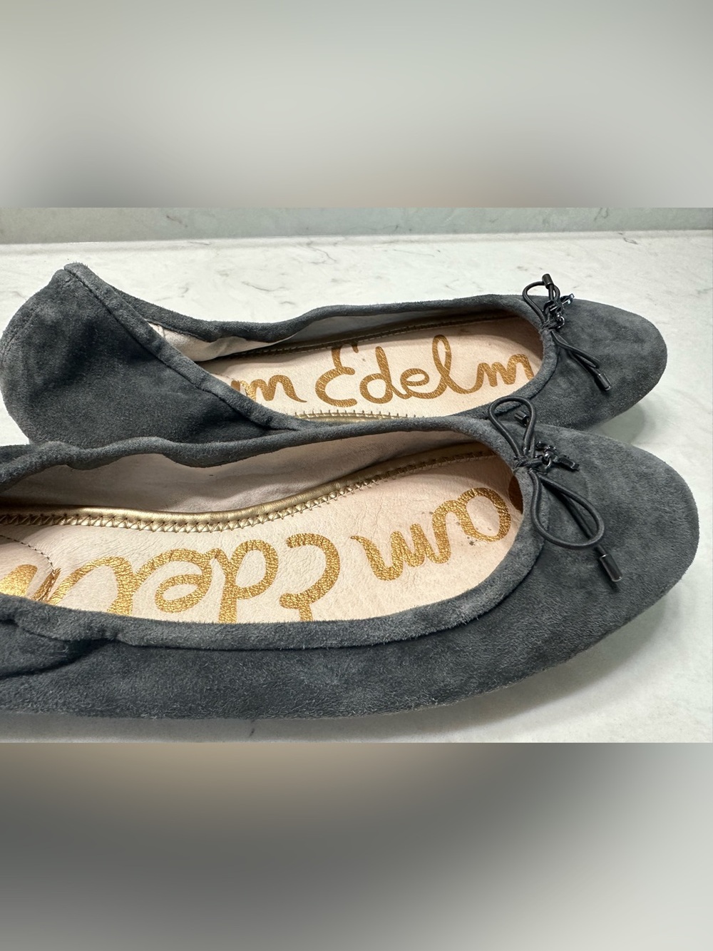 Stuart Weitzman Charcoal Suede Bow Ballet Flats - Picture 8 of 10